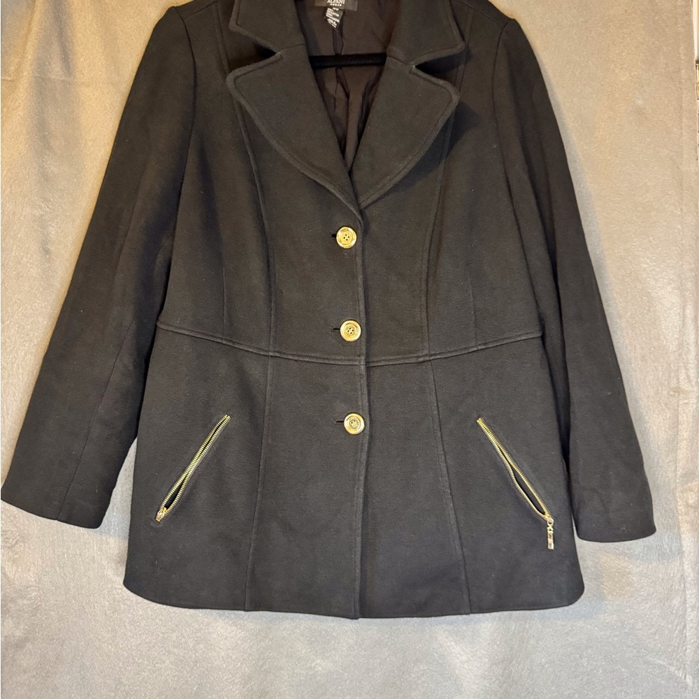 Alfani Black and Gold Pea Coat with Notched Lapel. Very Good Condition.